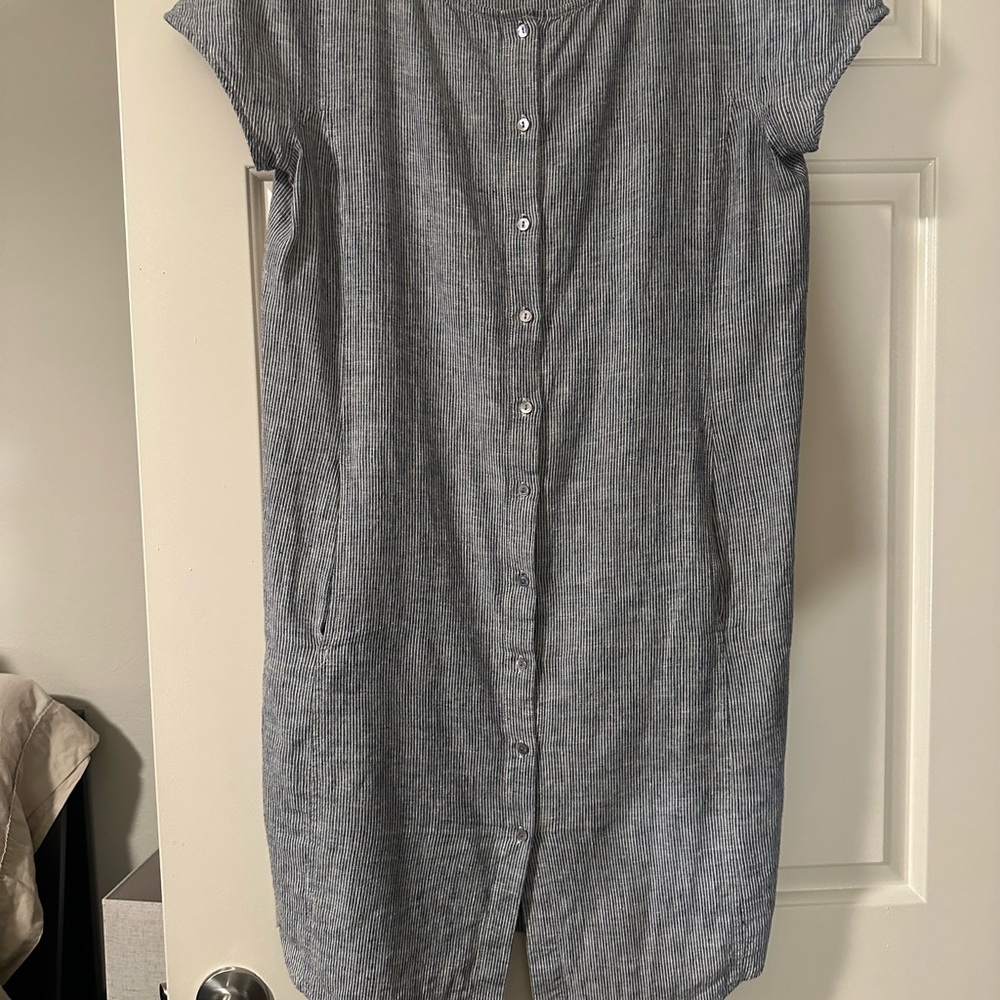 Eileen Fisher Blue Striped Button-Down Dress
